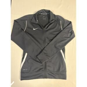 Nike Dri Fit Grey Women's Full Zip Jacket Size XS Collared Swoosh Long Sleeve